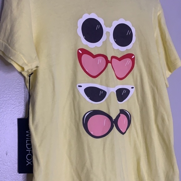 Wildfox Sunglasses T-shirt shirt sleeve yellow medium new with tags - Picture 3 of 5